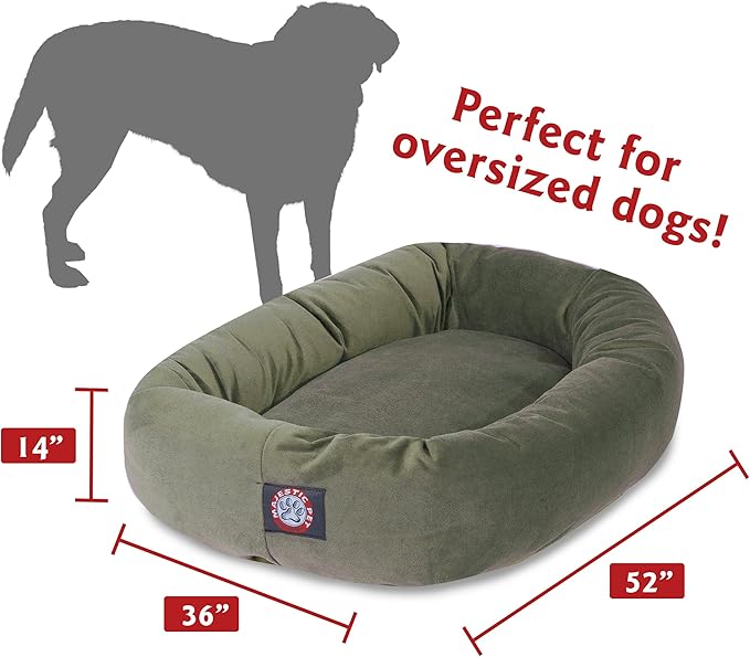 Majestic Pet 52 Inch Suede Calming Dog Bed Washable – Cozy Soft Round Dog Bed with Spine Support for Dogs to Rest Their Head - Fluffy Donut Dog Bed 52x35x11 (Inch) - Round Pet Bed X- Large – Sage