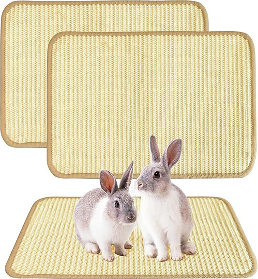Rabbit Toys & Bunny Scratch Pad, Natural Sisal Nesting Pad Rabbit Scratching Pad for Indoor Cage, 2-in-1 Rabbit Bedding Mat & Chew Toy for Teething & Play, Helps Nail Health (2PCS, 16x12in)
