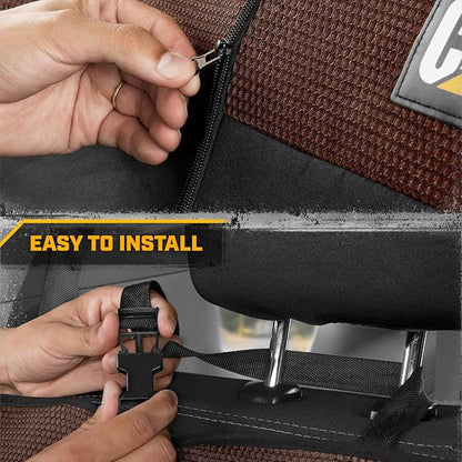 Cat MeshFlex Brown & Black Rear Seat Cover for Car – Durable Canvas & Mesh Design 60/40 Split Bench Protector for Cars, Trucks & SUVs – Back Seat Cover for Rear Bench – Interior Car Accessory