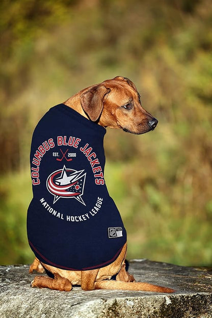 NHL Columbus Blue Jackets Tee Shirt for Dogs & Cats, X-Small. - Are You A Hockey Fan? Let Your Pet Be An NHL Fan Too!