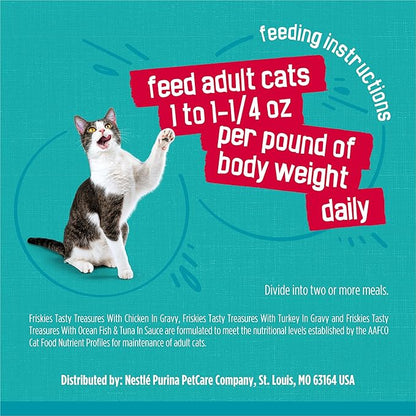 Purina Friskies Wet Cat Food Variety Pack, Tasty Treasures Prime Filets (With Ocean Fish and Tuna, With Chicken and With Turkey) - 5.5 Ounce (Pack of 12)
