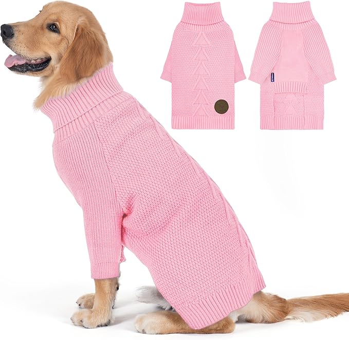 cyeollo Dog Sweater Knitwear Turtleneck Soft Knitwear Pullover Sweaters with Long Sleeves Warm Dog Clothes for Medium Dogs,Pink, XXL