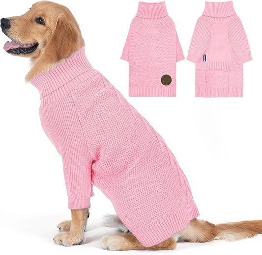 cyeollo Dog Sweater Knitwear Turtleneck Soft Knitwear Pullover Sweaters with Long Sleeves Warm Dog Clothes for Medium Dogs,Pink, XXL