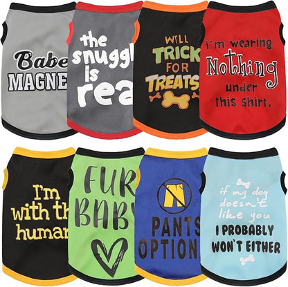 Elevate Your Pet's Seasonal Style with Playful Panache: 8-Piece Set of Dog Shirts Featuring Hilarious Printed Patterns for Airy Comfort in Summer and Fall Classic 8pc Large