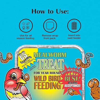 C&S Mealworm Suet Treat, Suet Cakes for Wild Birds, 11 Ounces