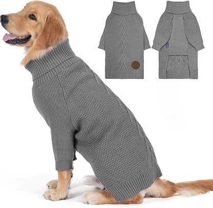 cyeollo Dog Sweater Turtleneck Knitted Sweaters with Long Sleeves Soft Knitwear Warm Dog Clothes for Medium Dogs, Grey XXL