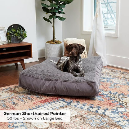 Buster Deluxe Reversible Pillow Style Sherpa Dog Bed, Gray, Large (48 x 36 in.)