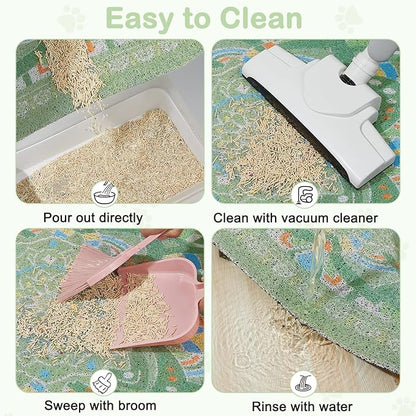 Glittme 33"x22" Cat Litter Mat with Mesh Design - Non-Slip & Waterproof Litter Trapping Pad for Litter Box Protects Floors from Stains Soft Texture for Pets,Green