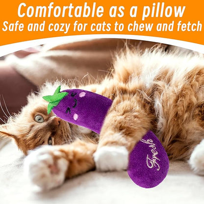 Seyezo Catnip Toys for Indoor Cats, 5 Pack Cat Toys for Cats, Fluffy Catnip Toys for Chewing Playing, Interactive Kitten Toys, Catnip Filled Kitty Chew Teething Toys, Cat Chew Toys, Vegetable,5 pcs