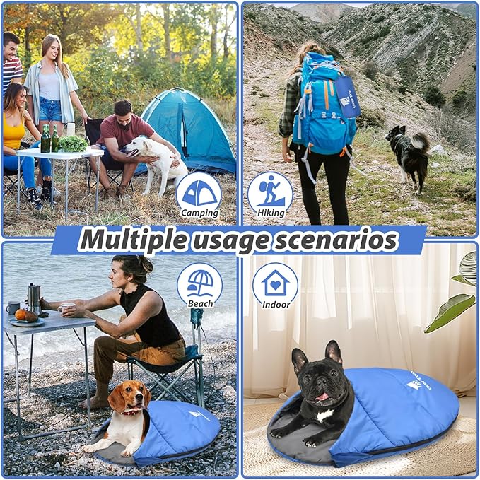 GEERTOP Dog Sleeping Bag Durable Packable Pet Sleeping Bed Comfortable Washable, Portable Pet Bed for Cats and Small Dogs - Dog Bed for Camping Hiking Cottage Beach