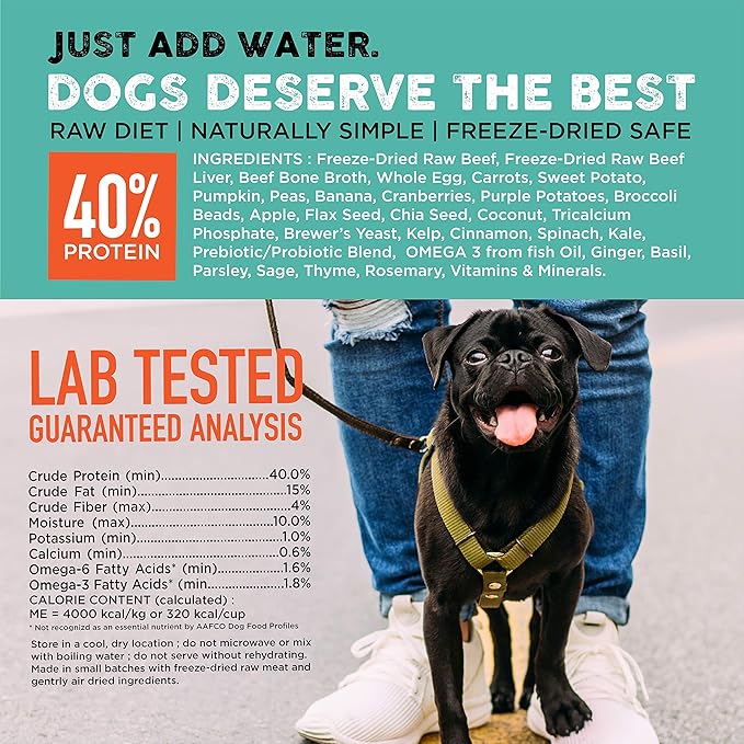Nature's Diet Simply Raw Freeze-Dried Whole Food Meal - Makes 18 Lbs Fresh Food with Muscle, Organ, Bone Broth, Whole Egg, Superfoods, Fish Oil Omega 3, 6, 9, Probiotics & Prebiotics (Beef)