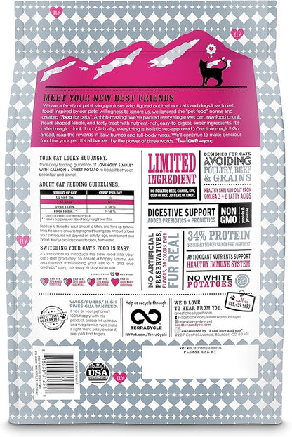 I and love and you Lovingly Simple Dry Cat Food - Salmon + Sweet Potato - Limited Ingredients, Allergy Friendly, No Fillers, Grain Free, 3.4lb Bag