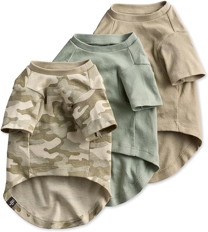 Pet Passion Toby II - The Perfect Tee, 3 Pack Short Sleeve Pet T-Shirt 100% Organic Cotton Tees Clothes for Small, Medium, Large Dogs, Sage Camo, Medium (20-45 lbs)