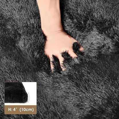 EHEYCIGA Fluffy Dog Crate Bed for Small Dogs, Plush Faux Fur Crate Pad, Calming Anti Anxiety Small Dog Bed, Washable Soft Warm Mat with Non-Slip Bottom, Black