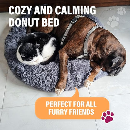 Active Pets Premium Small Donut Dog Bed, Fits Up to 45 lbs, Removable Cover & Washable Cushion, Plush Long Pile Faux Fur Fabric, Portable Pink Pet Bed Furniture for Puppies Adult Canines & Cats