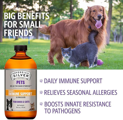 Sovereign Silver Pets Immune Support - Colloidal Silver, Bio-Active Silver Hydrosol, for dogs and cats, 10 ppm, Liquid Twist Top, 16 Fl Oz, (473 mL)