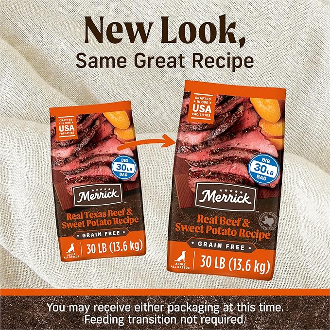 Merrick Premium Grain Free Dry Adult Dog Food, Wholesome And Natural Kibble, Real Texas Beef And Sweet Potato - 30.0 lb. Bag