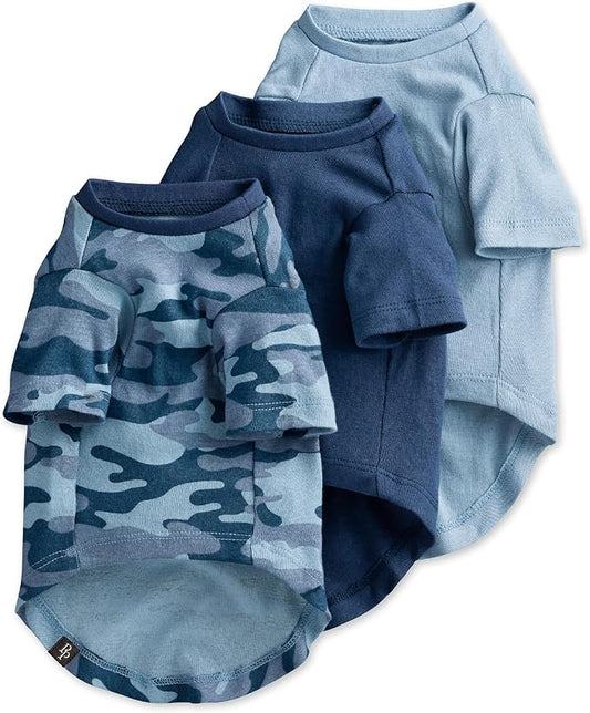 Pet Passion Toby II - The Perfect Tee, 3 Pack Short Sleeve Pet T-Shirt 100% Organic Cotton Tees Clothes for Small, Medium, Large Dogs, Navy Camo, X-Small (5-12 lbs)