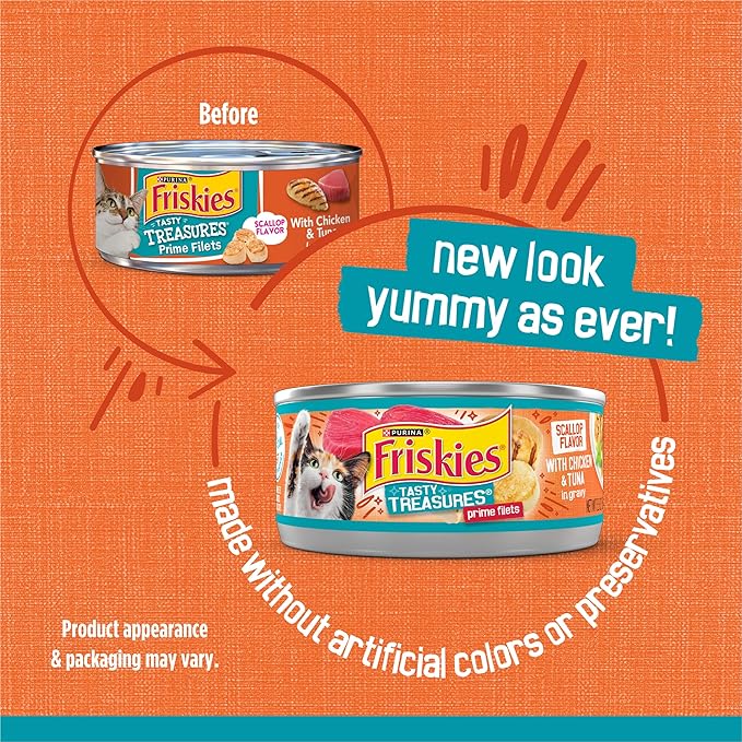 Purina Friskies Wet Cat Food Tasty Treasures With Chicken and Tuna in Gravy (Scallop Flavor) - (Pack of 24) 5.5 oz. Cans