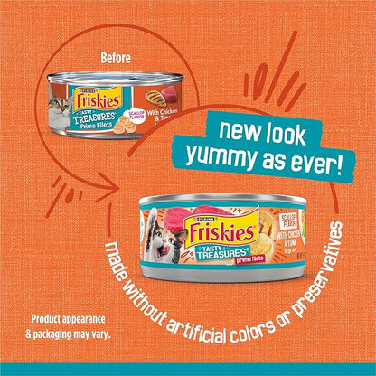 Purina Friskies Wet Cat Food Tasty Treasures With Chicken and Tuna in Gravy (Scallop Flavor) - (Pack of 24) 5.5 oz. Cans
