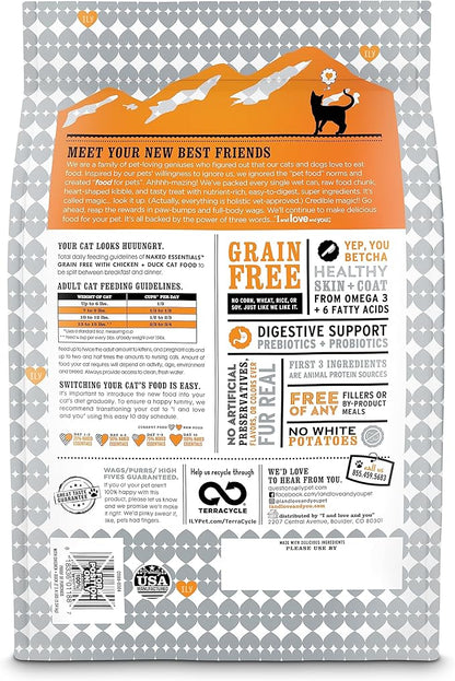 I AND LOVE AND YOU Naked Essentials Dry Cat Food - Chicken + Duck - Grain Free, Real Meat, No Fillers, Prebiotics + Probiotics, 3.4lb Bag (Pack of 2)