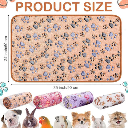 Reginary 4 Pcs Waterproof Guinea Pig Blankets Washable Small Animal Fleece Bedding Guinea Pig Cage Liners Reusable Training Pads Pet Pee Pad Sleep Mat for Hamster(Paw Print,35 x 24 Inch)