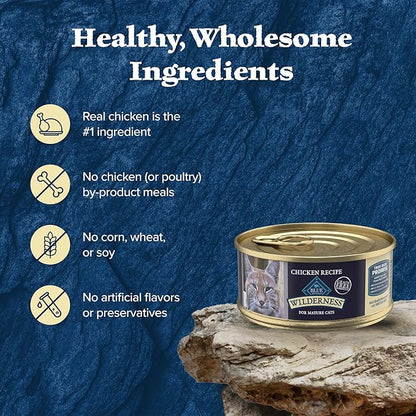 Blue Buffalo Wilderness High-Protein Grain-Free Wet Food for Adult Cats 7+, Chicken Recipe, 5.5-oz., 24-Count