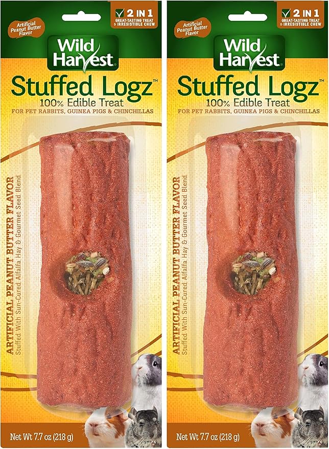 Wild Harvest Stuffed Logz 1 Count, Edible Treat for Rabbits, Guinea Pigs and Chinchillas, Artificial Peanut Butter Flavor (Pack of 2)