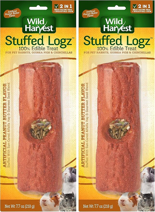 Wild Harvest Stuffed Logz 1 Count, Edible Treat for Rabbits, Guinea Pigs and Chinchillas, Artificial Peanut Butter Flavor (Pack of 2)