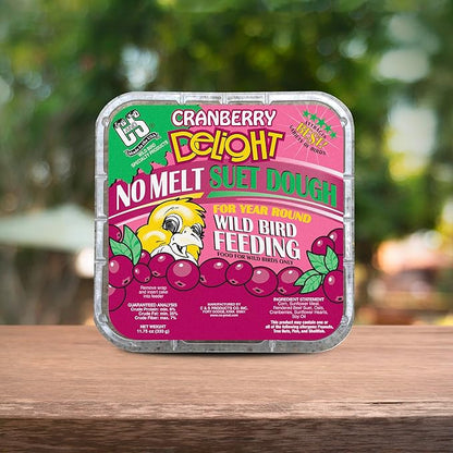 C&S Cranberry Delight No Melt Suet Dough, Suet Cakes for Wild Birds Including Robins, Blue Jays, Bluebirds, Tanagers, Thrushes and More, 8 Pack