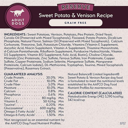 Natural Balance Limited Ingredient Adult Grain-Free Dry Dog Food, Reserve Sweet Potato & Venison Recipe, 12 Pound (Pack of 1)