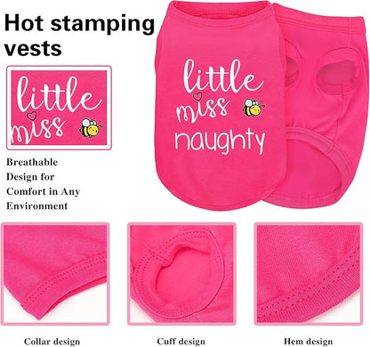 Pink Cotton Dog Shirt with 'Little Miss Naughty' Bee Print, Soft & Breathable Pet Apparel for Small to Large Dogs, All-Season Sleeveless Vest, Cute and Comfortable Dog Outfit.Pink XL