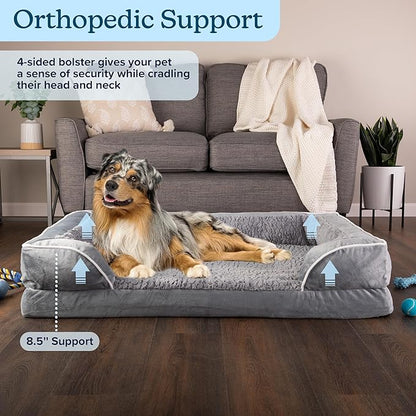 PETMAKER Orthopedic Dog Bed - 42in Dog Couch Bed with Supportive Wraparound Bolster and Removable Washable Cover - Egg-Crate Foam Extra Large Dog Bed for Pets up to 65lbs - Dog Products (Gray)