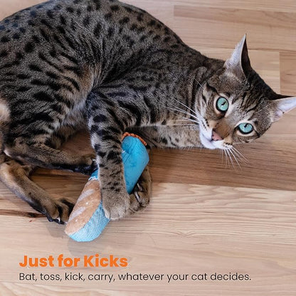 Catstages Loaf Kicker Toy with Catnip and Dental Mesh, Bread Shape, Plush and Ribbon Cat Toy for Kicking, Tossing, and Teeth Cleaning, Tan