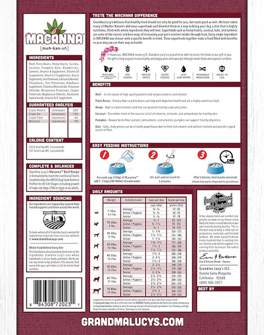 Grandma Lucy’s Macanna Freeze Dried Grain Free Beef Recipe Dog Food 1 Lbs