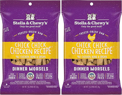 Stella & Chewy's Freeze-Dried Raw Cat Dinner Morsels - Premium Chicken Recipe with 98% Cage-Free Meat & Organs - Natural Grain-Free Cat & Kitten Food - Made in USA - 1 oz (Pack of 2)