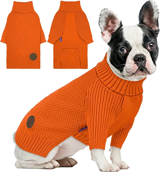 cyeollo Dog Sweater Pullover Turtleneck for Dogs, Classic Knitwear Fall Winter Cold Weather Dog Clothes Warm Pet Apparel Small Medium Large Doggie Sweaters, Orange M