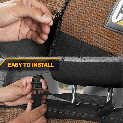 Cat MeshFlex Beige & Black Rear Seat Cover for Car – Durable Canvas & Mesh Design 60/40 Split Bench Protector for Cars, Trucks & SUVs – Back Seat Cover for Rear Bench – Interior Car Accessory