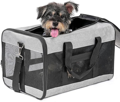 Conlun Dog Carrier Soft Sided, Large Cat Carrier with Inner Safety Leash, Pet Transport Carrier for Large Cats and Medium Dogs up to 20 Lbs, Collapsible Travel Puppy Carrier Bag -Gray L