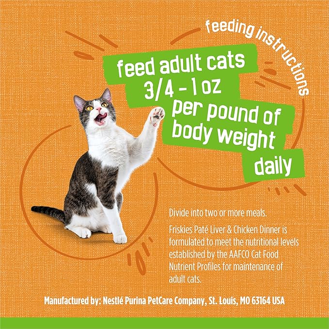 Friskies Purina Wet Cat Food Pate, Liver and Chicken Dinner - (Pack of 48) 5.5 oz. Cans