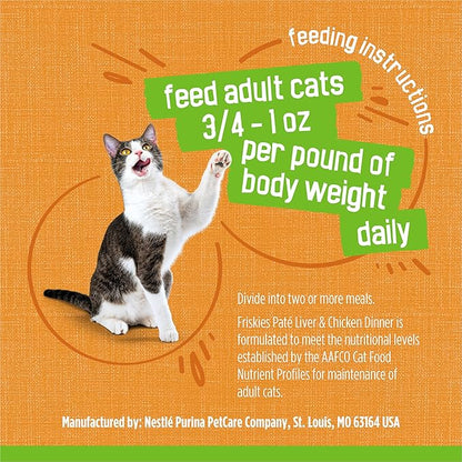 Friskies Purina Wet Cat Food Pate, Liver and Chicken Dinner - (Pack of 48) 5.5 oz. Cans