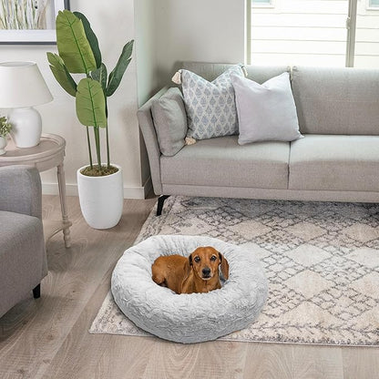Best Friends by Sheri The Original Calming Donut Dog Bed for Small Dogs up to 25 lbs, Lux Faux Fur, Gray, 23" x 23"