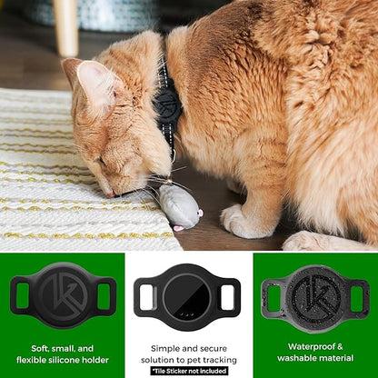 Tile Sticker Cat Collar Holder (2024): The Smallest, Lightest, and Most Comfortable Tracking Case for Cats - Track Your Pet with iPhone Samsung Android Device - Life360 for Boy Girl Kittens (Black)