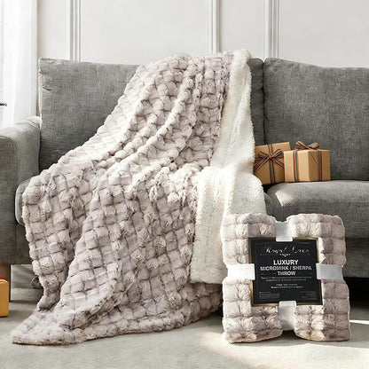 Royal Luxe Micromink Sherpa Throw Blanket for Couch, Fluffy Plush Reversible Throw Blanket for Sofa Bed Chair Room Decor - Luxury Soft Cozy Gifts for Women, 50 x 60 Inches, Brown