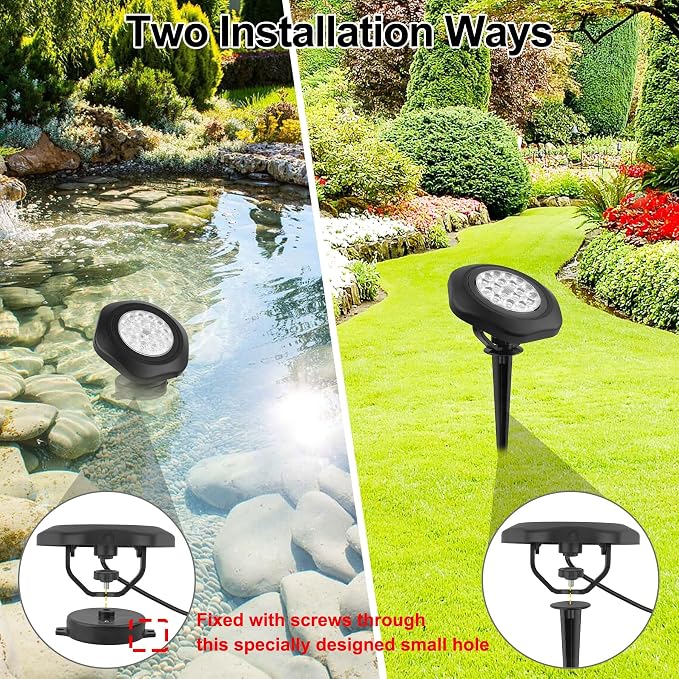 RGBW Pond Lights with Timer, 18 LED Super Bright Underwater Submersible Fountain Lights Color Changing Spotlights, Remote Control IP68 Waterproof for Fish Aquarium Tank Pool Garden(Set of 4)