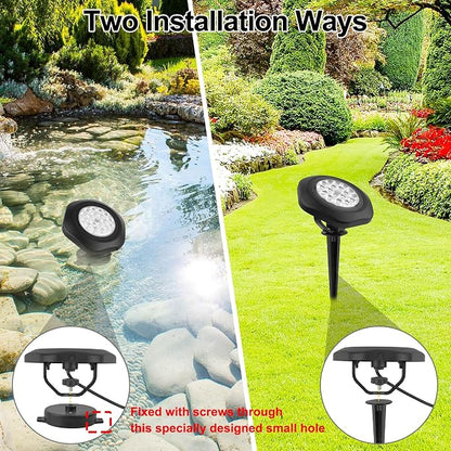 RGBW Pond Lights with Timer, 18 LED Super Bright Underwater Submersible Fountain Lights Color Changing Spotlights, Remote Control IP68 Waterproof for Fish Aquarium Tank Pool Garden(Set of 4)
