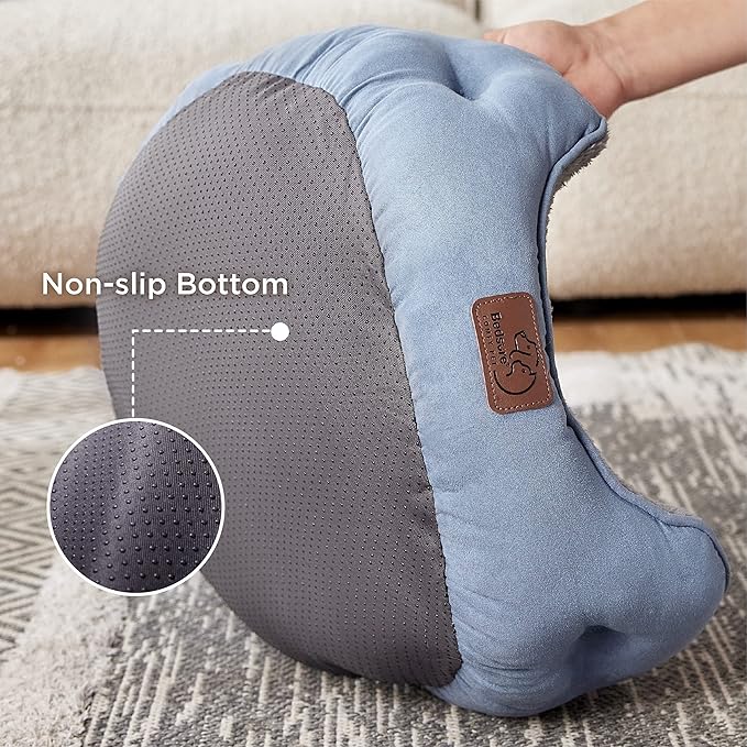 Bedsure Dog Beds for Small Dogs - Round Cat Beds for Indoor Cats, Washable Pet Bed for Puppy and Kitten with Slip-Resistant Bottom, 20 Inches, Frost Blue
