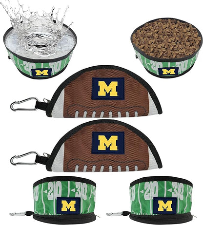 Pets First NCAA Michigan Wolverines Collapsible Dog Travel Bowl Set, 2 Pack Food & Water Bowls for Dogs, Best Portable & Lightweight Leak-Proof Dog Bowls for Travel
