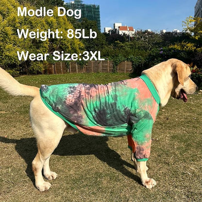Dog Cotton Green Orange Tie Dye T-Shirts Soft and Stretchy Breathable Pet Shirt Pajamas Pets Clothes for Large Dogs (GreenOrange, Large)