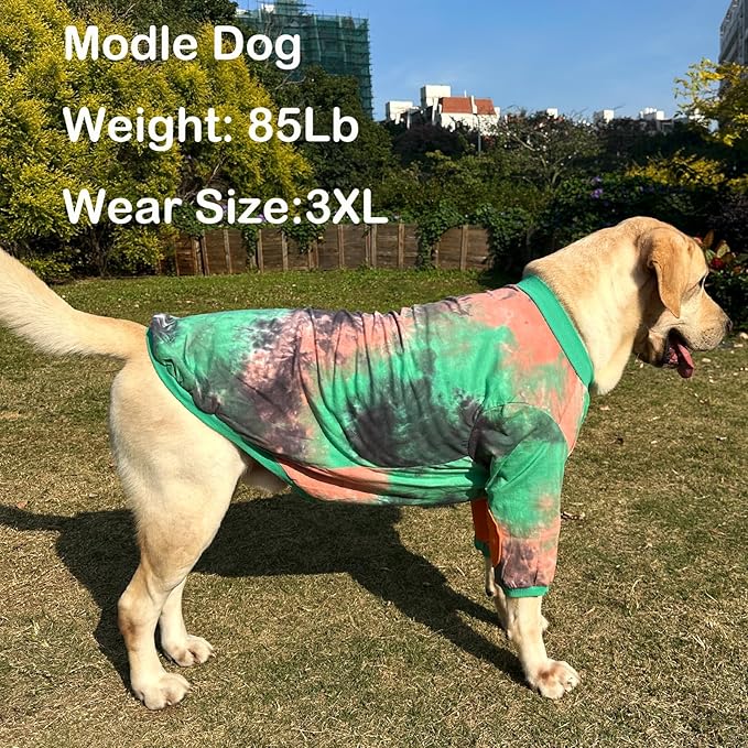 Dog Cotton Green Orange Tie Dye T-Shirts Soft and Stretchy Breathable Pet Shirt Pajamas Pets Clothes for Large Dogs (GreenOrange, XL)